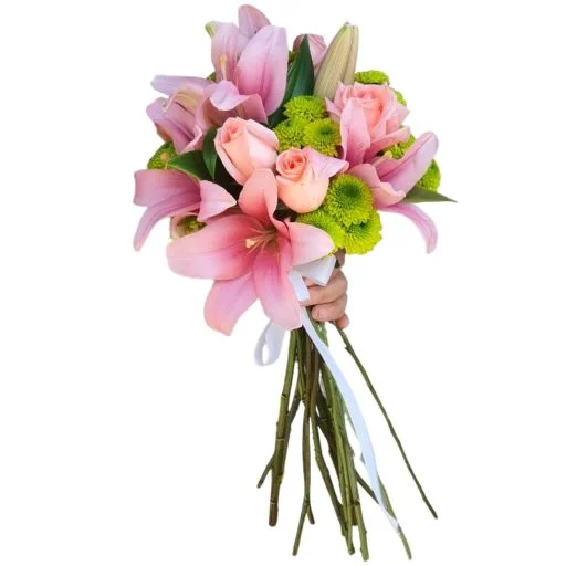 Ramo de novia con lilium lirios y rosas rosado